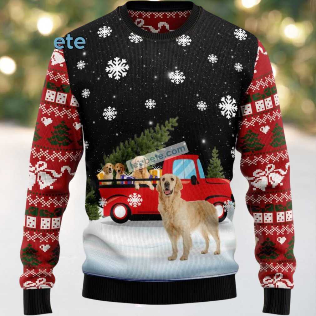 Golden Retriever Dog Dad Truck Ugly Christmas Sweater Best, hoodie, sweater, long sleeve and tank top Golden Retriever Dog Dad Truck Ugly Christmas Sweater Best