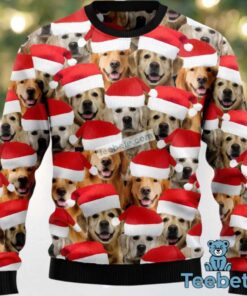 Golden Retriever Dog Face Claus Hat Ugly Sweaters For Couples Red
