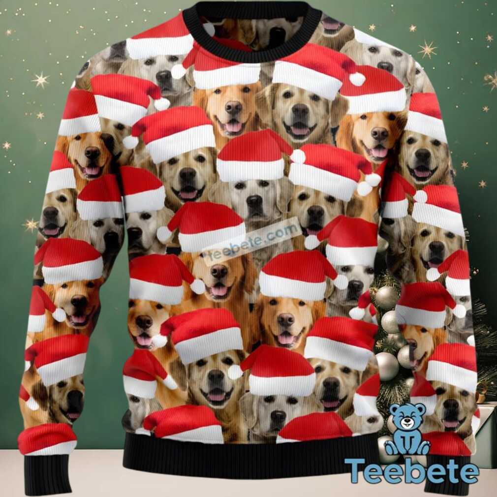 Golden Retriever Dog Face Claus Hat Ugly Sweaters For Couples Red, hoodie, sweater, long sleeve and tank top Golden Retriever Dog Face Claus Hat Ugly Sweaters For Couples Red Secondary Image