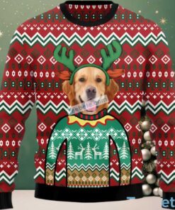 Golden Retriever Dog Face Reindeer Ugly Christmas Sweater Red Naughty, hoodie, sweater, long sleeve and tank top Golden Retriever Dog Face Reindeer Ugly Christmas Sweater Red Naughty