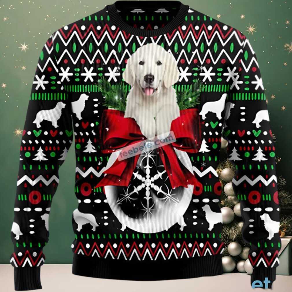 Golden Retriever Dog Face Ugly Holiday Sweater Black, hoodie, sweater, long sleeve and tank top Person wearing Golden Retriever dog face ugly holiday sweater