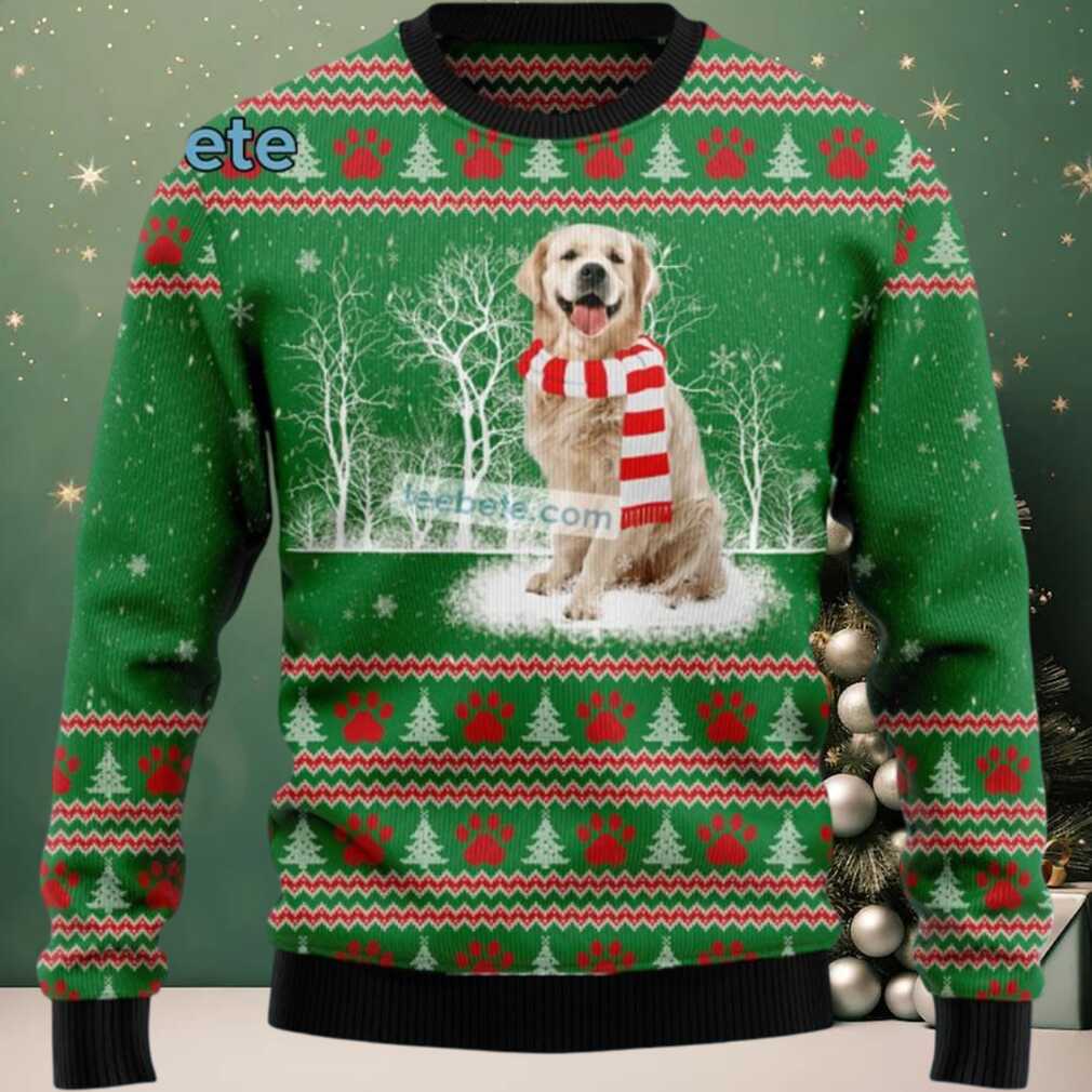 Golden Retriever Dog Mom Ugly Christmas Sweater Green Cute, hoodie, sweater, long sleeve and tank top Golden Retriever Dog Mom Ugly Christmas Sweater Green Cute detail