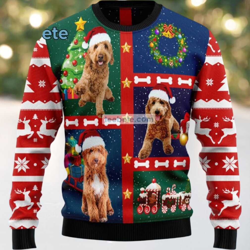Goldendoodle Dog Mom Wreath Ugly Xmas Sweater, hoodie, sweater, long sleeve and tank top Goldendoodle Dog Mom Wreath Ugly Xmas Sweater front view
