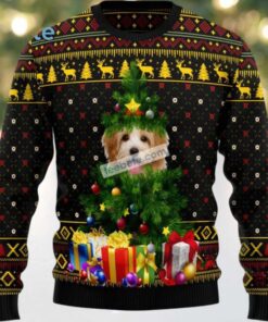 Goldendoodle Pine Dog Face Xmas Tree Ugly Christmas Sweater Black Funny