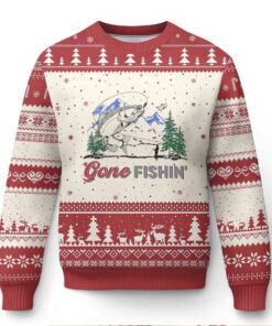 Gone Fishing Ugly Christmas Sweater Trout Fishing Lover Montane Forest