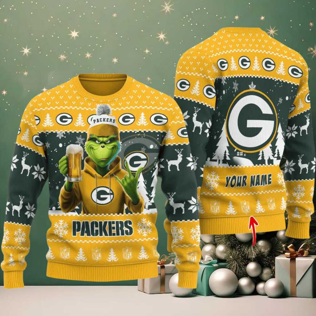 Green Bay Packers Grinch With Beer Ugly Christmas Sweater Green Bay Packers Grinch With Beer Ugly Christmas Sweater