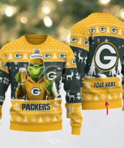 Green Bay Packers Grinch With Beer Ugly Christmas Sweater