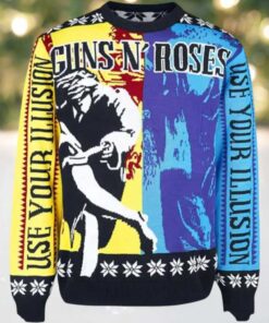Guns N Roses Use Your Illusion Album Split Yellow And Blue Album Cover Ugly Christmas Sweater Jumper