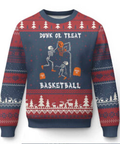 Halloween Skeleton Basketball Ugly Christmas Sweater Funny Basketballer Sports Player