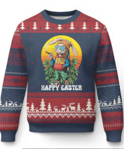 Happy 420 Easter Ugly Christmas Sweater Funny Bunny Smoking Weed