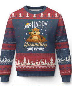 Happy Groundhog Day Ugly Christmas Sweater Punxsutawney Phil Groundhog Lover