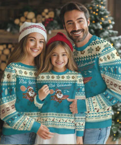 Hawaii Ugly Christmas Sweater Beach Holiday Xmas Palm Tree Slay Santa