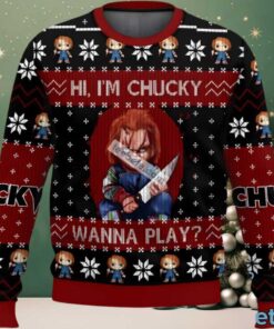 Hi Im Chucky Wanna Play Ugly Christmas Sweater Cute Black Blue, hoodie, sweater, long sleeve and tank top Hi Im Chucky Wanna Play Ugly Christmas Sweater Cute Black Blue
