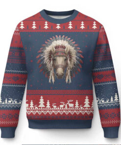 Horse Native American Indigenous Heritage War Bonnet Ugly Christmas Sweater Horse Native American Indigenous Heritage War Bonnet Ugly Christmas Sweater