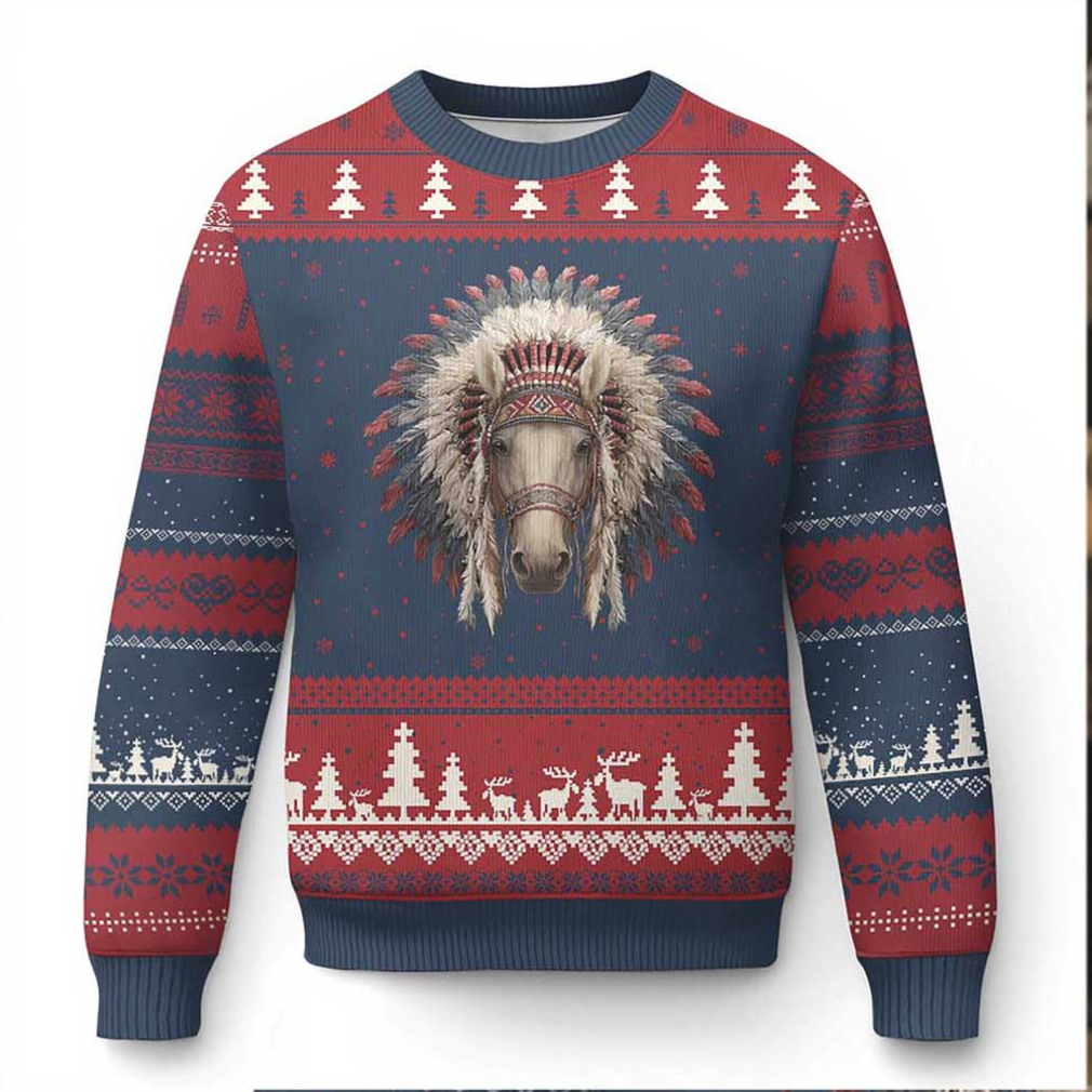 Horse Native American Indigenous Heritage War Bonnet Ugly Christmas Sweater Horse Native American Indigenous Heritage War Bonnet Ugly Christmas Sweater