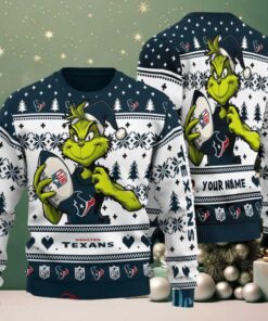 Houston Texans Grinch With Ball NFL Ugly Christmas Sweaters Houston Texans Grinch With Ball NFL Ugly Christmas Sweaters