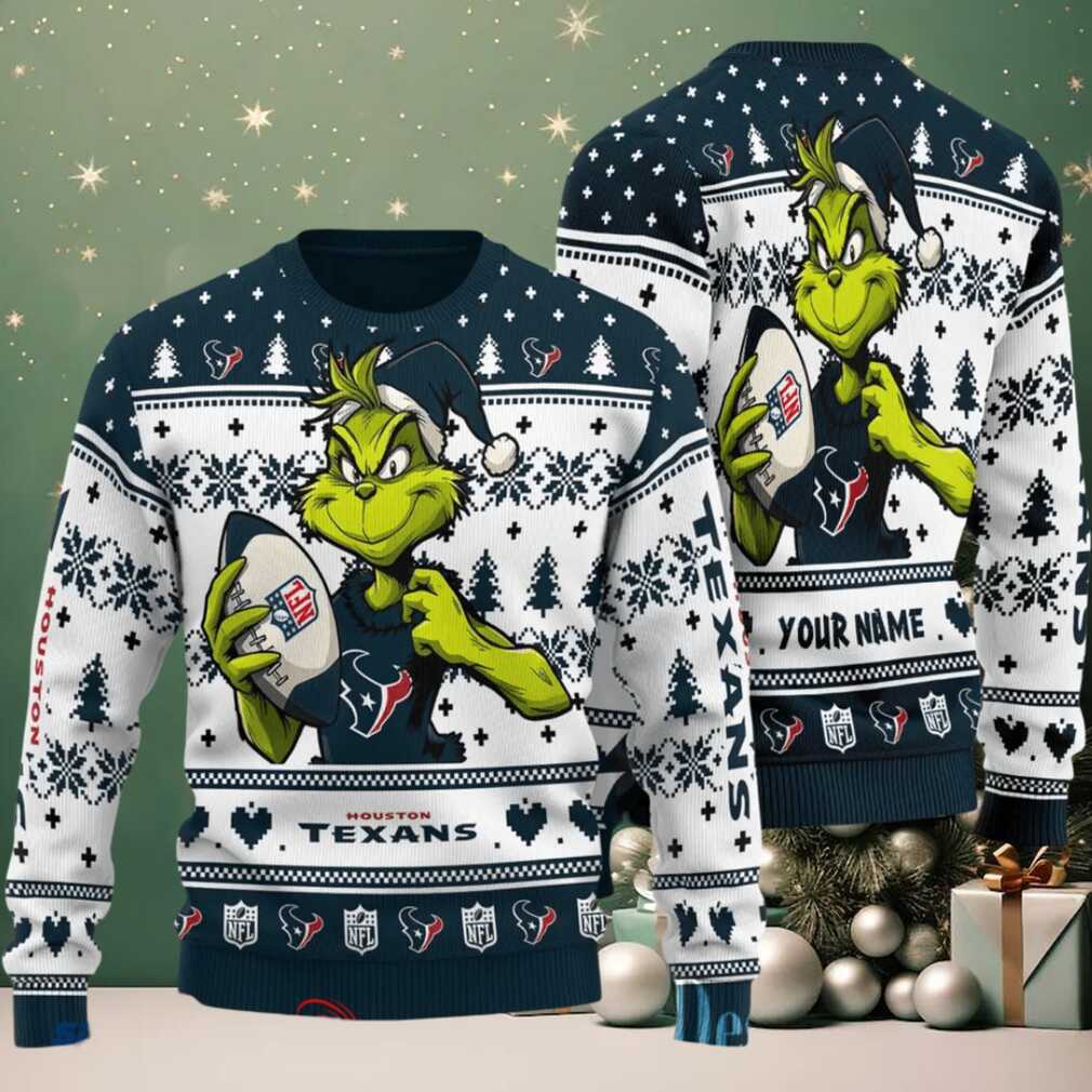 Houston Texans Grinch With Ball NFL Ugly Christmas Sweaters Houston Texans Grinch With Ball NFL Ugly Christmas Sweaters