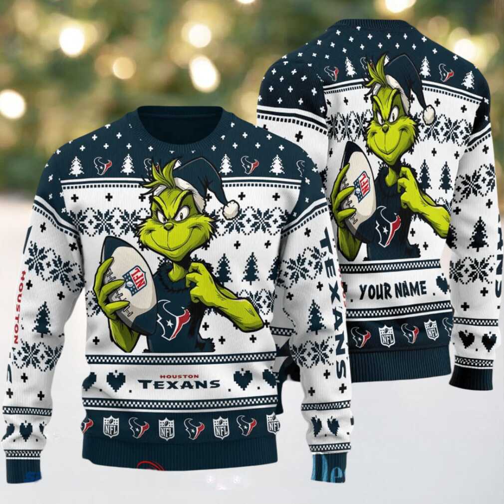 Houston Texans Grinch With Ball NFL Ugly Christmas Sweaters Houston Texans Grinch With Ball NFL Ugly Christmas Sweaters