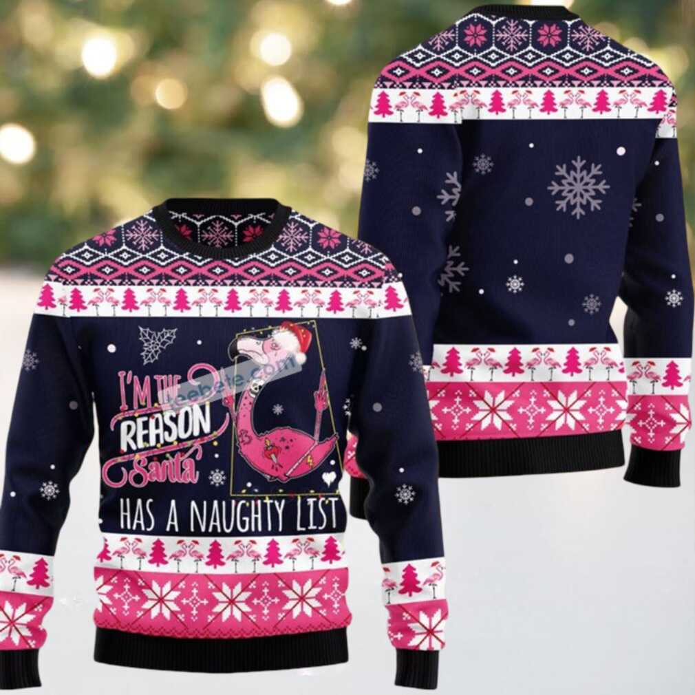 I Am The Reason Santa Party Flamingo Ugly Christmas Sweater I Am The Reason Santa Party Flamingo Ugly Christmas Sweater