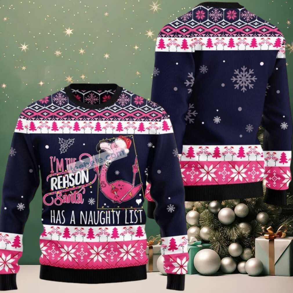 I Am The Reason Santa Party Flamingo Ugly Christmas Sweater I Am The Reason Santa Party Flamingo Ugly Christmas Sweater