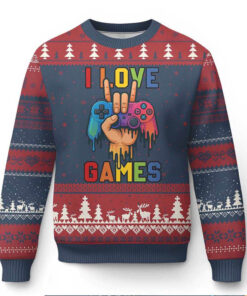 I Love Games Colorful Gamer Controller Gift Ugly Christmas Sweater