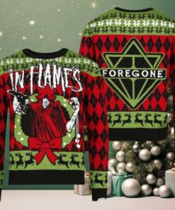 In Flames Foregone Xmas Wreath 2025 Knitted Red And Green Holiday Ugly Christmas Sweater Jumper