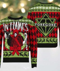 In Flames Foregone Xmas Wreath 2025 Knitted Red And Green Holiday Ugly Christmas Sweater Jumper