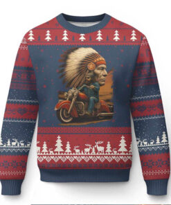Indian American Rider Ugly Christmas Sweater Vintage Native American Motorcycle Indian American Rider Ugly Christmas Sweater Vintage Native American Motorcycle
