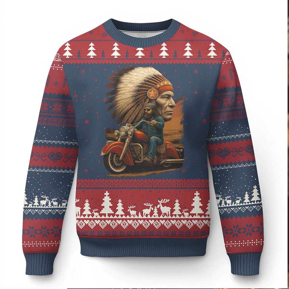 Indian American Rider Ugly Christmas Sweater Vintage Native American Motorcycle Indian American Rider Ugly Christmas Sweater Vintage Native American Motorcycle