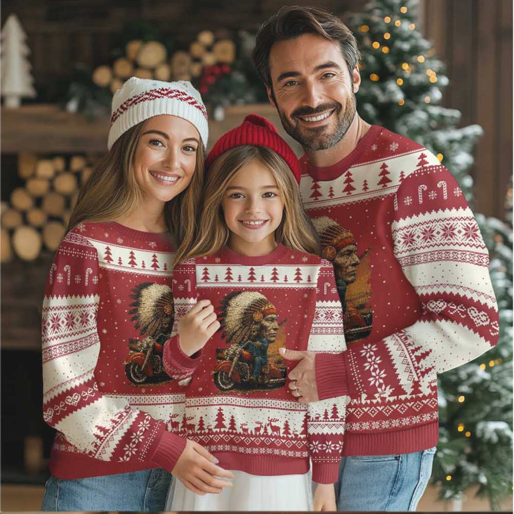 Indian American Rider Ugly Christmas Sweater Vintage Native American Motorcycle Indian American Rider Ugly Christmas Sweater Vintage Native American Motorcycle