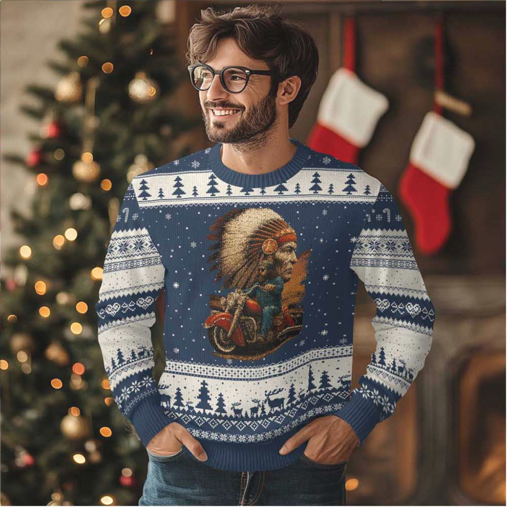Indian American Rider Ugly Christmas Sweater Vintage Native American Motorcycle Indian American Rider Ugly Christmas Sweater Vintage Native American Motorcycle