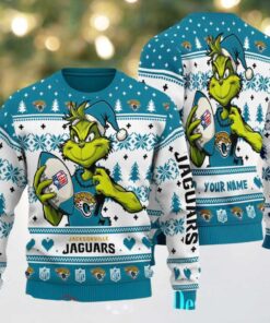 Jacksonville Jaguars Grinch With Ball NFL Ugly Christmas Sweaters