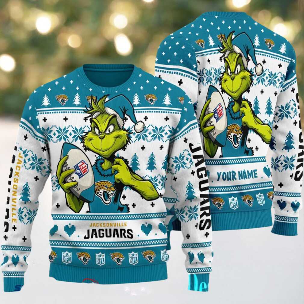 Jacksonville Jaguars Grinch With Ball NFL Ugly Christmas Sweaters Jacksonville Jaguars Grinch With Ball NFL Ugly Christmas Sweaters