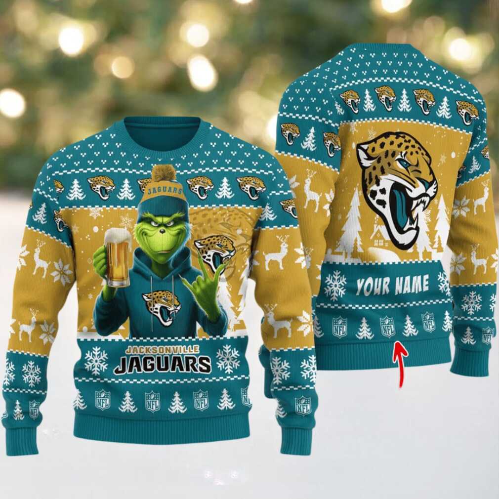 Jacksonville Jaguars Grinch With Beer Ugly Christmas Sweater Jacksonville Jaguars Grinch With Beer Ugly Christmas Sweater