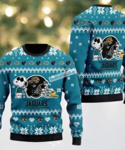 Jacksonville Jaguars Snoopy And Woodstock Ugly Xmas Sweater Party Blue