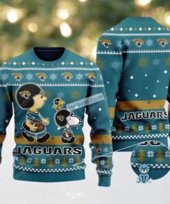 Jacksonville Jaguars Snoopy Charlie Brown Ugly Christmas Sweater Mens Green