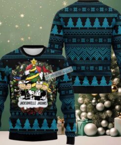 Jacksonville Jaguars Snoopy Charlie Brown Ugly Christmas Sweatshirt Womens Black