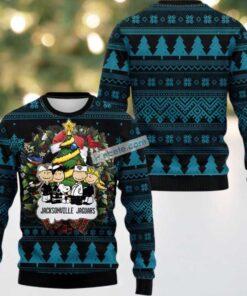 Jacksonville Jaguars Snoopy Charlie Brown Ugly Christmas Sweatshirt Womens Black