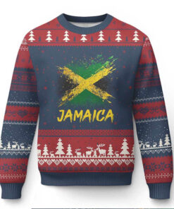 Jamaica Ugly Christmas Sweater Retro Vintage Watercolors Sport Jamaican Flag