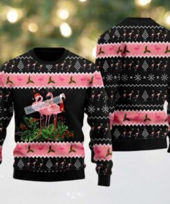 Jingle Bell Tropical Flamingo Ugly Christmas Sweater On Sale