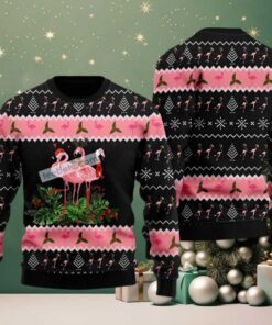 Jingle Bell Tropical Flamingo Ugly Christmas Sweater On Sale