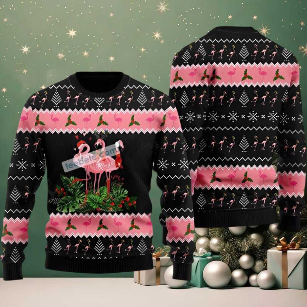 Jingle Bell Tropical Flamingo Ugly Christmas Sweater On Sale Jingle Bell Tropical Flamingo Ugly Christmas Sweater On Sale
