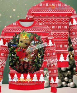 Kansas City Chiefs Baby Groot Wreath Ugly Christmas Sweater Red Cool Kansas City Chiefs Baby Groot Wreath Ugly Christmas Sweater Red Cool