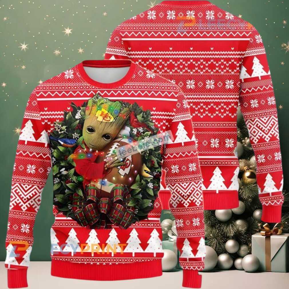 Kansas City Chiefs Baby Groot Wreath Ugly Christmas Sweater Red Cool Kansas City Chiefs Baby Groot Wreath Ugly Christmas Sweater Red Cool