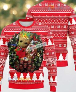 Kansas City Chiefs Baby Groot Wreath Ugly Christmas Sweater Red Cool