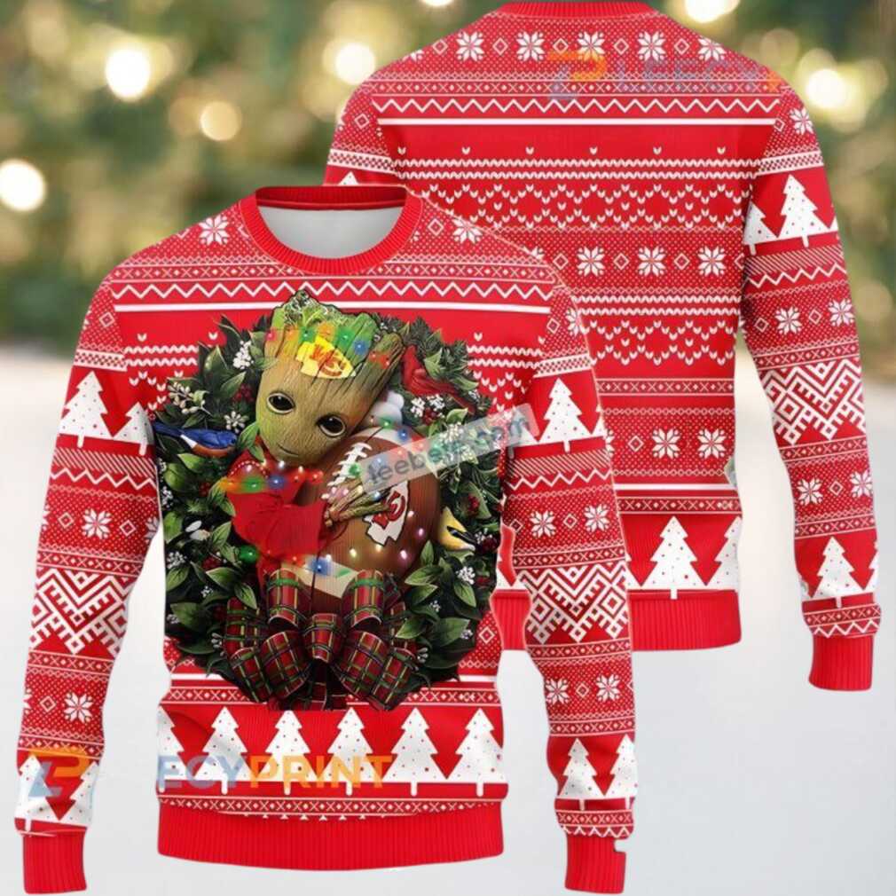 Kansas City Chiefs Baby Groot Wreath Ugly Christmas Sweater Red Cool Kansas City Chiefs Baby Groot Wreath Ugly Christmas Sweater Red Cool