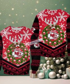 Kansas City Chiefs Baby Reindeer Wreath Ugly Sweater Red Naughty