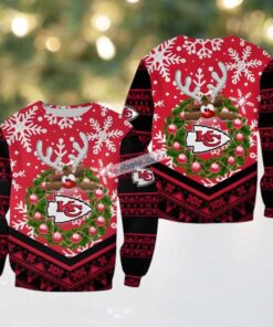 Kansas City Chiefs Baby Reindeer Wreath Ugly Sweater Red Naughty