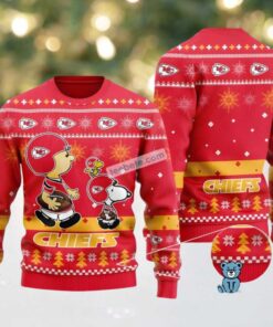 Kansas City Chiefs Charlie Brown Snoopy Ugly Cardigan Christmas Red