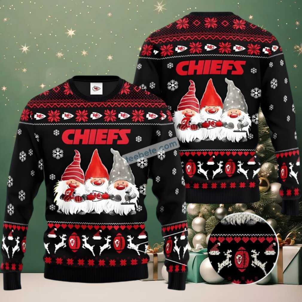 Kansas City Chiefs Christmas Gnomes Ugly Christmas Sweater Black Cheap Kansas City Chiefs Christmas Gnomes Ugly Christmas Sweater Black Cheap